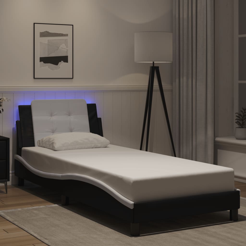 Estrutura de cama com LED sem colchão zadar 90x200 cm preto/branco