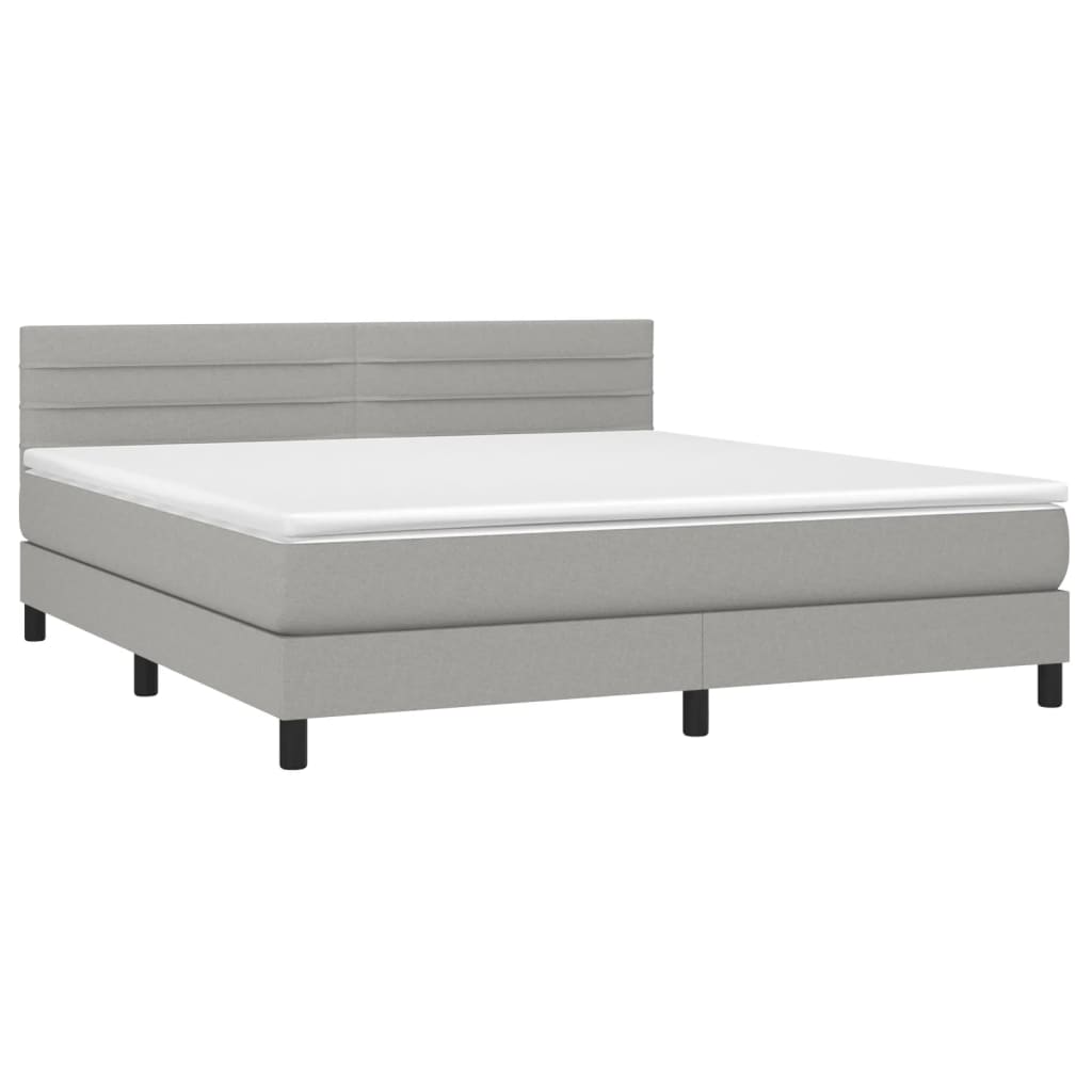 Cama box spring c/ colchão e LED 160x200 cm tecido cinza-claro
