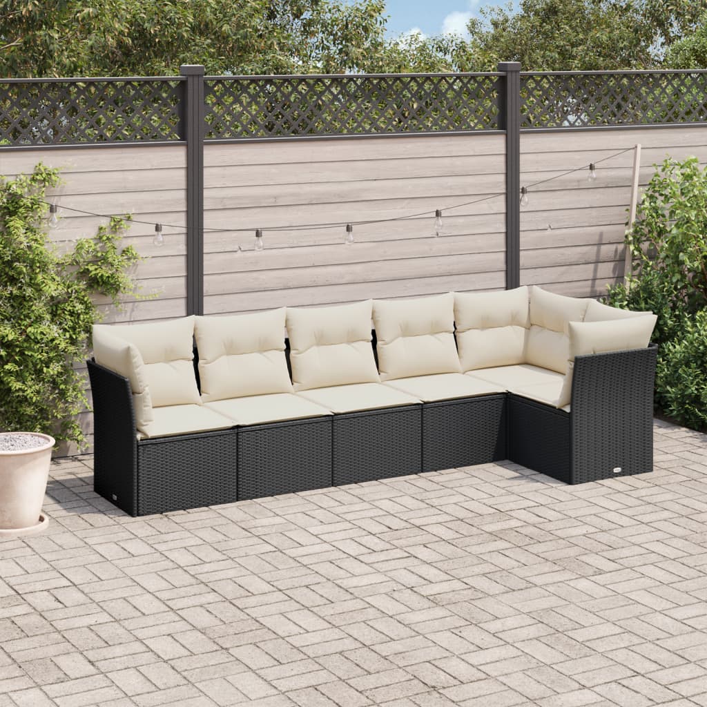 6 Pcs conjunto sofás de jardim c/ almofadões vime PE preto