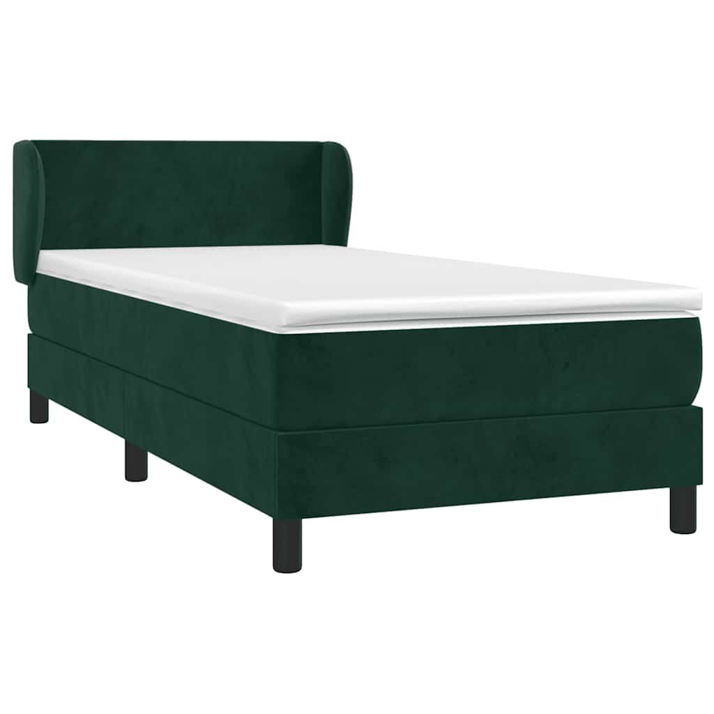 Cama com molas/colchão 90x190 cm veludo verde-escuro