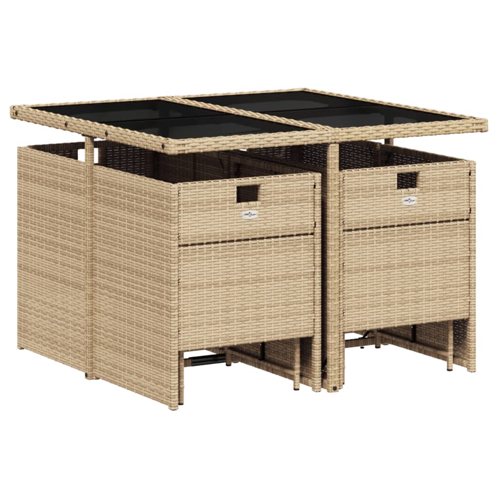 9 Pcs conjunto de jantar p/ jardim com almofadões vime PE bege