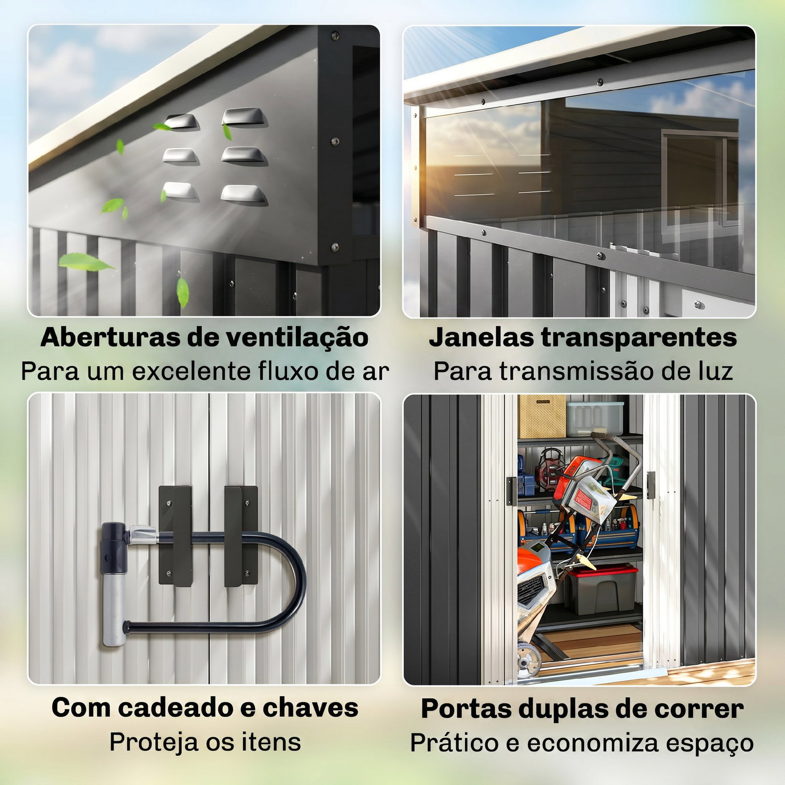 Abrigo de jardim 2 m² 195x122x181,5 cm abrigo de armazenamento metálico com porta de correr e 2 janelas cinza escuro
