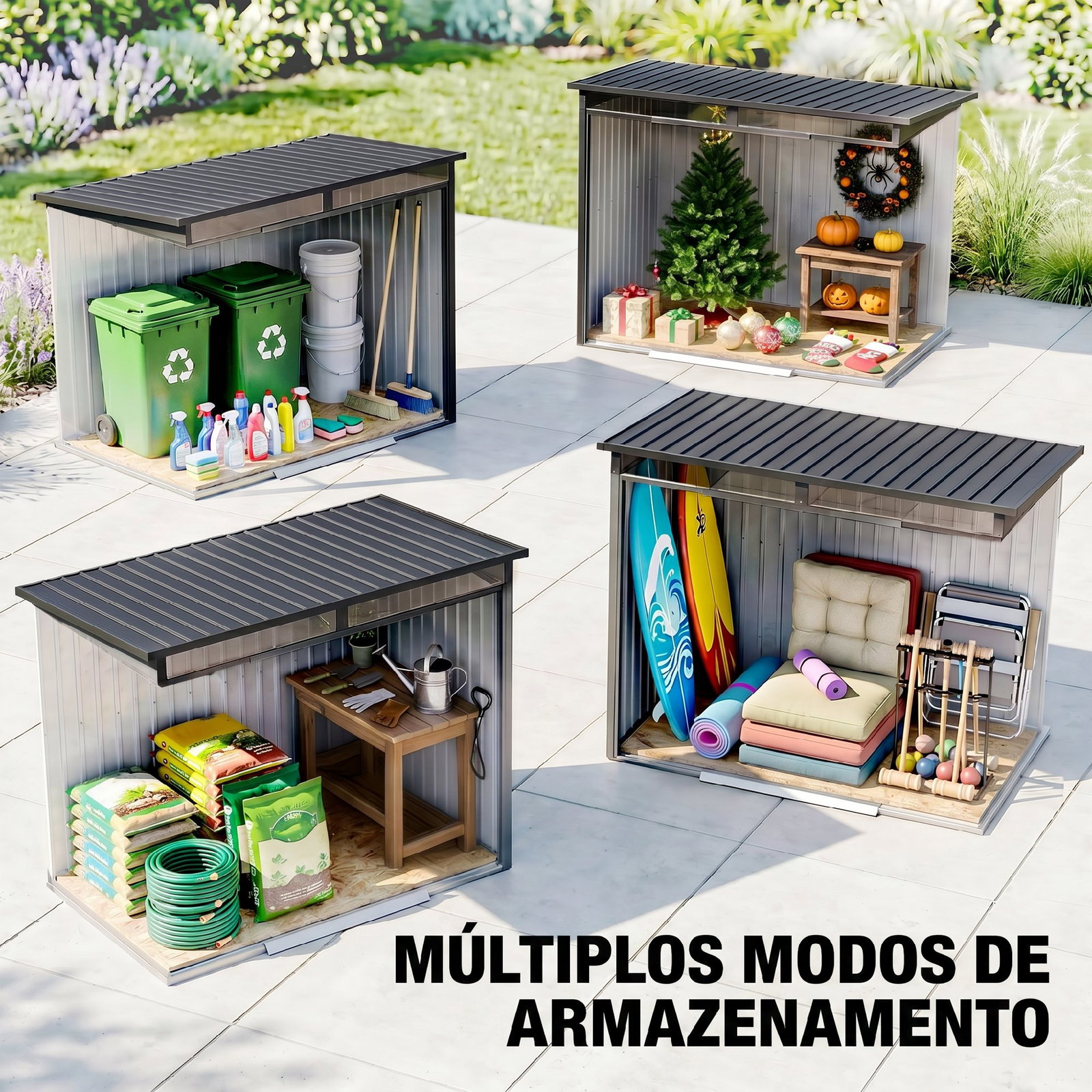 Abrigo de jardim 2 m² 195x122x181,5 cm abrigo de armazenamento metálico com porta de correr e 2 janelas cinza escuro