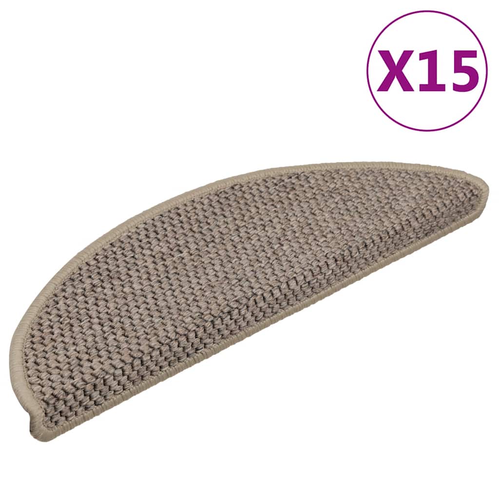 Tapetes escada adesivos aspeto sisal 15 pcs 56x17x3 bege-escuro