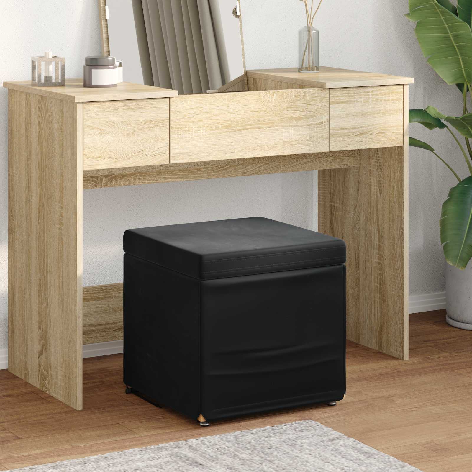 Banqueta preto 41 x 41 x 40 cm veludo e madeira de engenharia