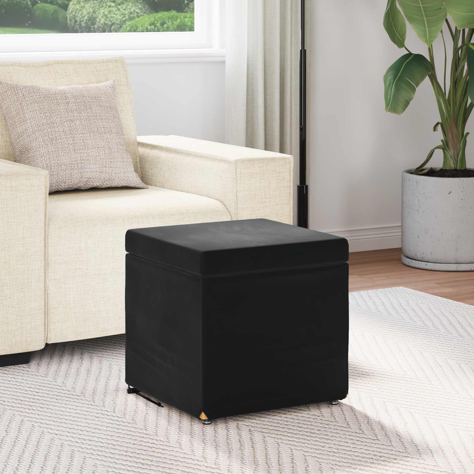Banqueta preto 41 x 41 x 40 cm veludo e madeira de engenharia
