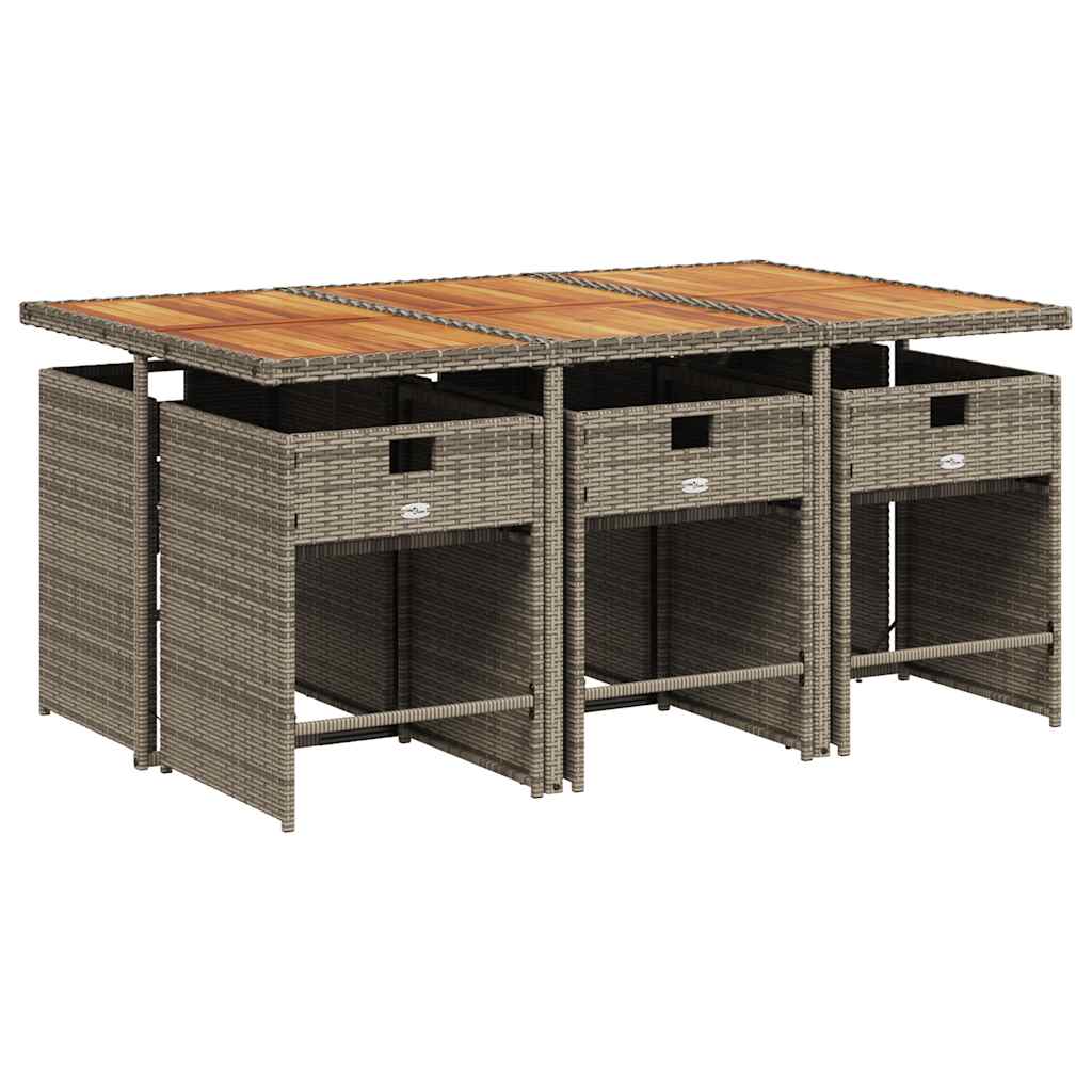 7 Pcs conjunto de jantar p/ jardim c/ almofadões vime PE cinza