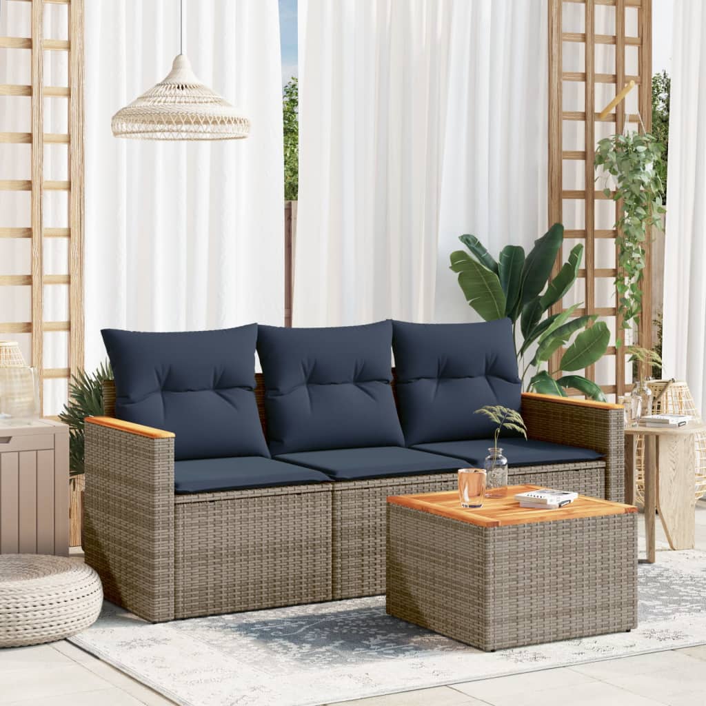 Conjunto de sofá de jardim com 4 peças e almofadas em rattan sintético cinza