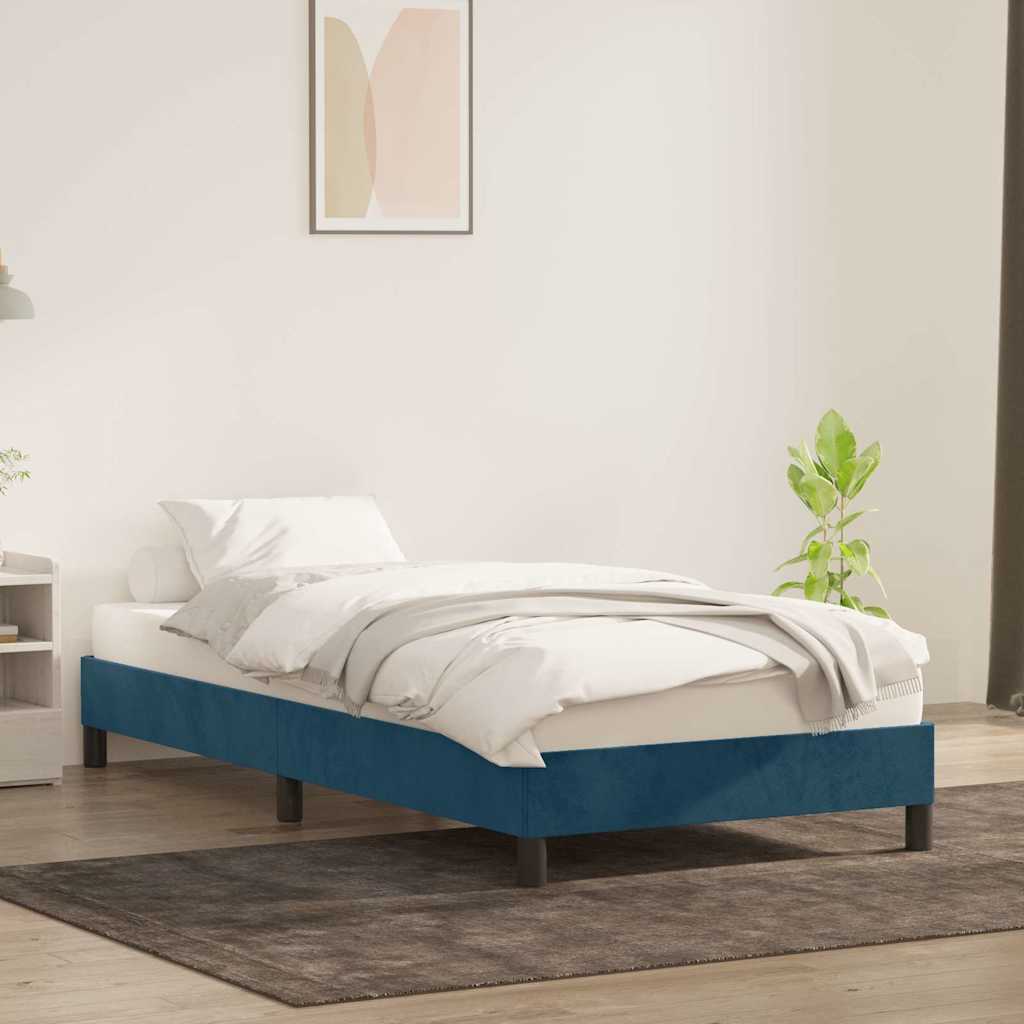 Estrutura de cama sem colchão 90x210 cm veludo azul-escuro
