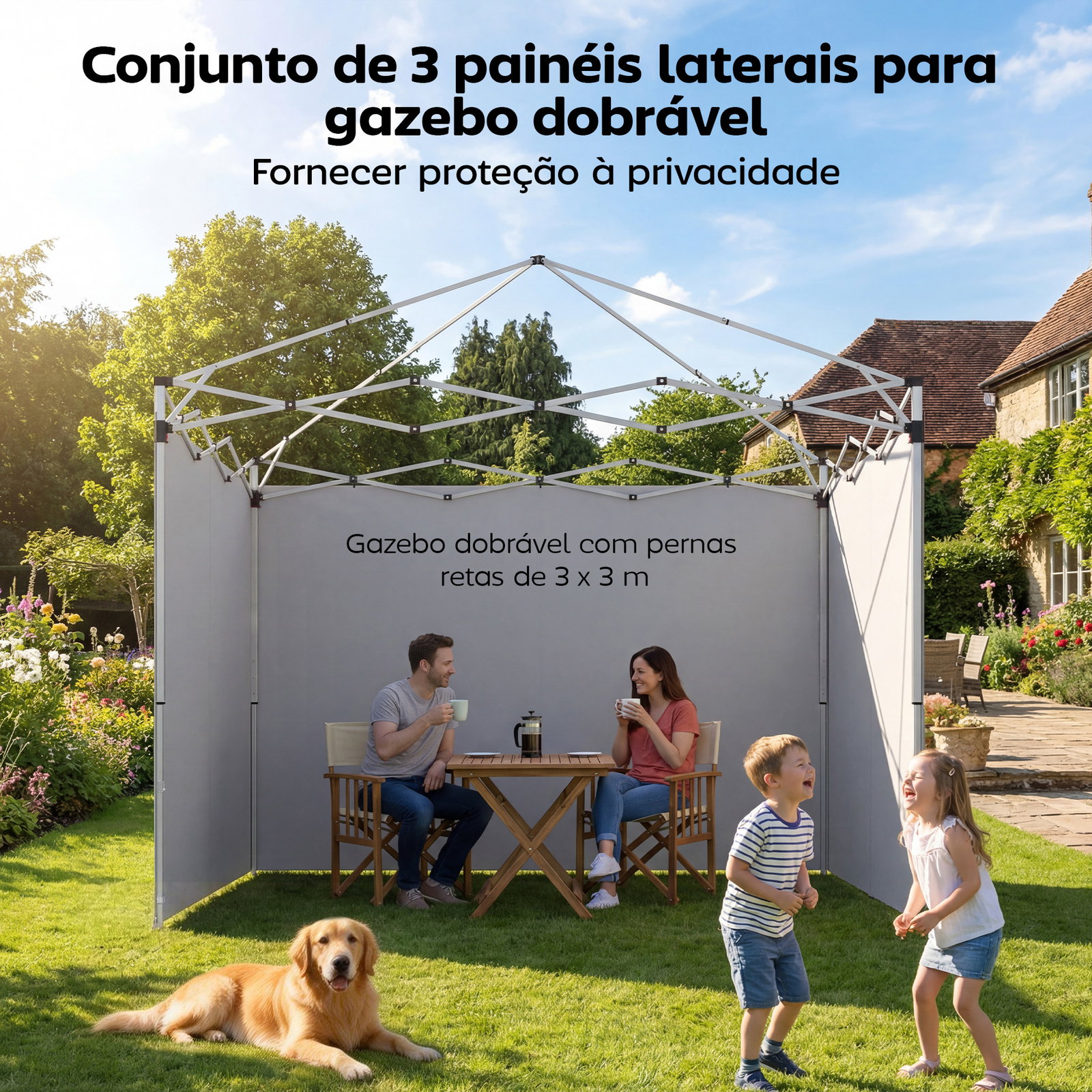 3 Paredes laterais para tendas de 3x3 m ou 3x2 m, paredes laterais de reposição em tecido oxford com fecho de correr - branco