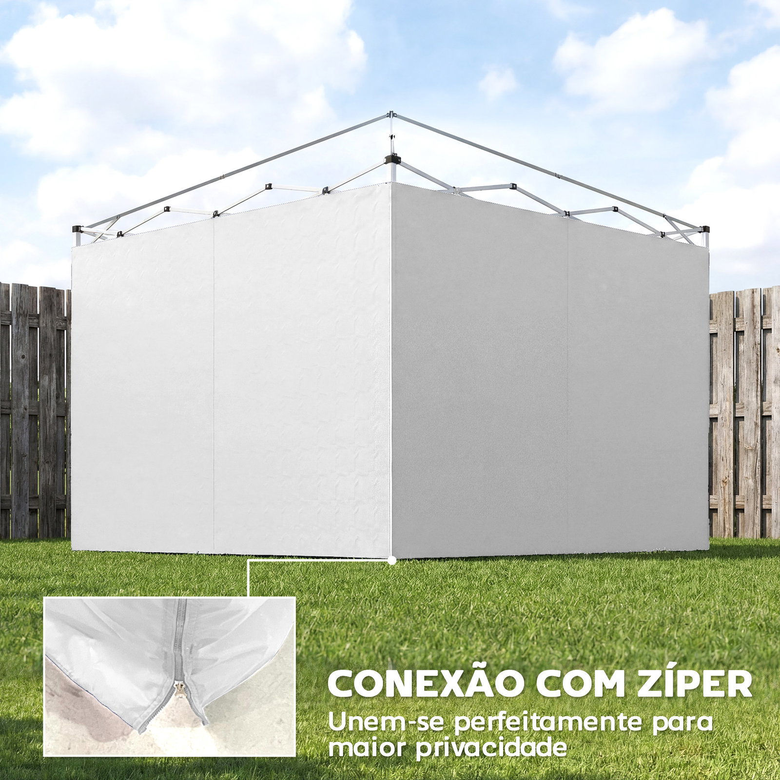 3 Paredes laterais para tendas de 3x3 m ou 3x2 m, paredes laterais de reposição em tecido oxford com fecho de correr - branco