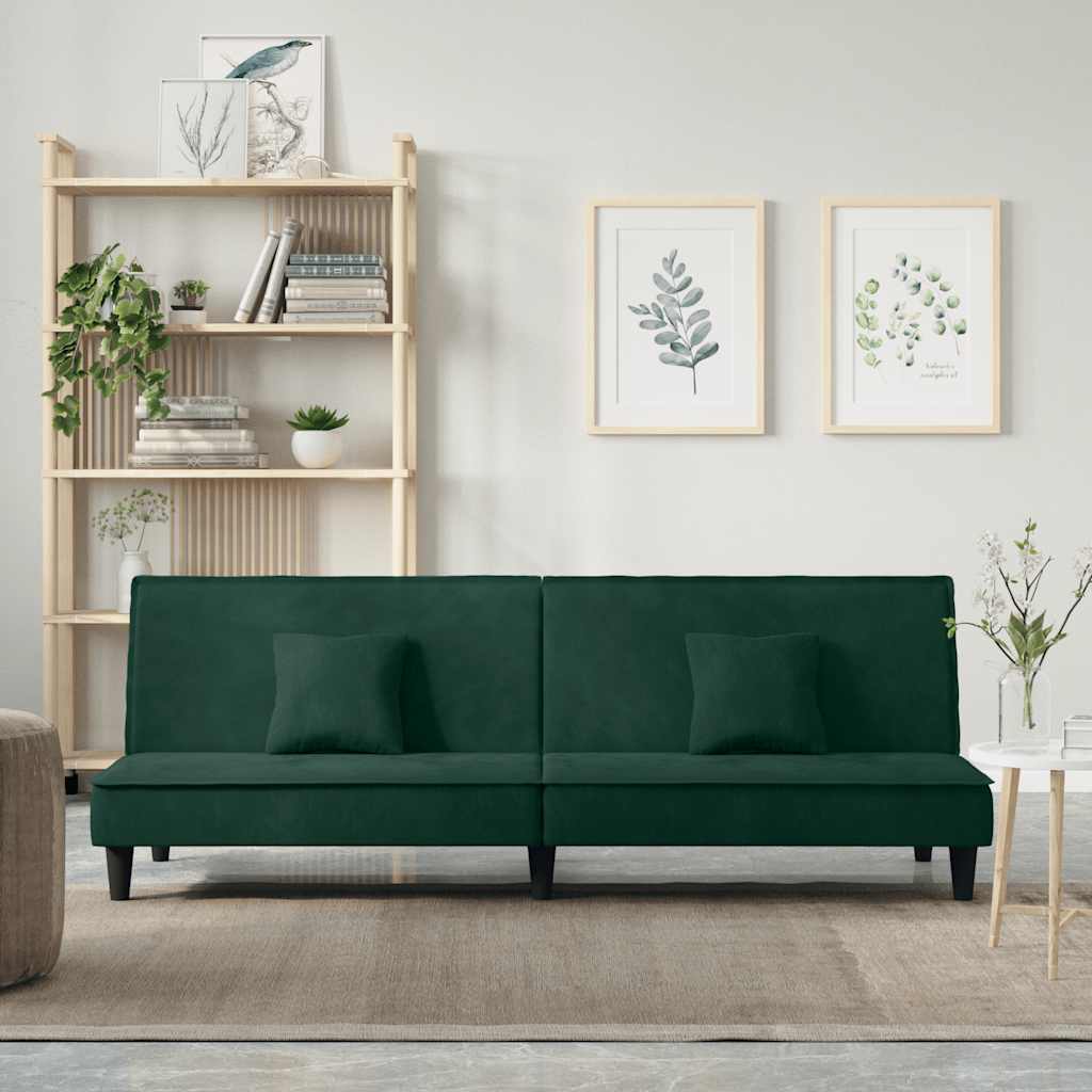Sofá-cama veludo verde-escuro