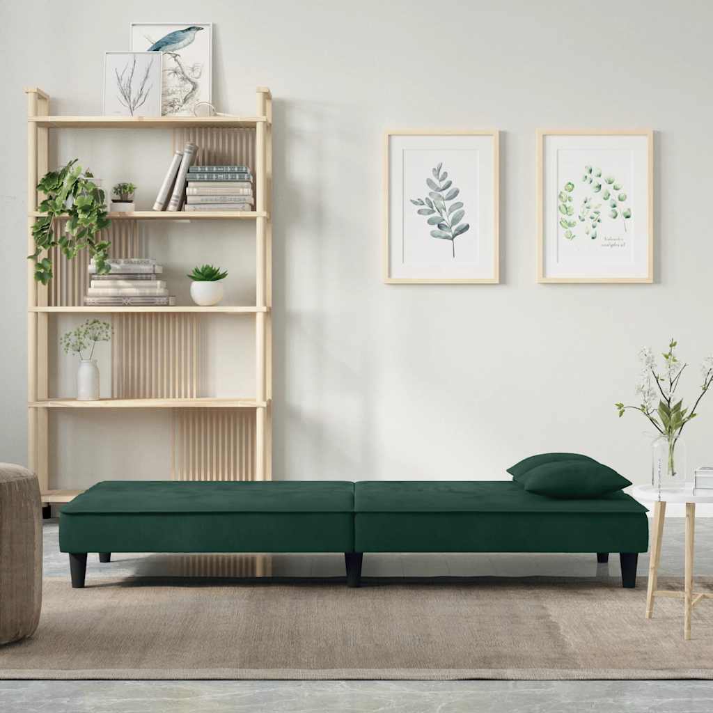 Sofá-cama veludo verde-escuro