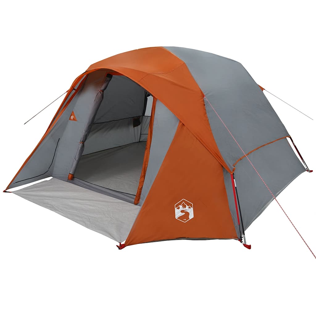 Tenda familiar estilo cabana 6 pessoas imperm. cinza/laranja