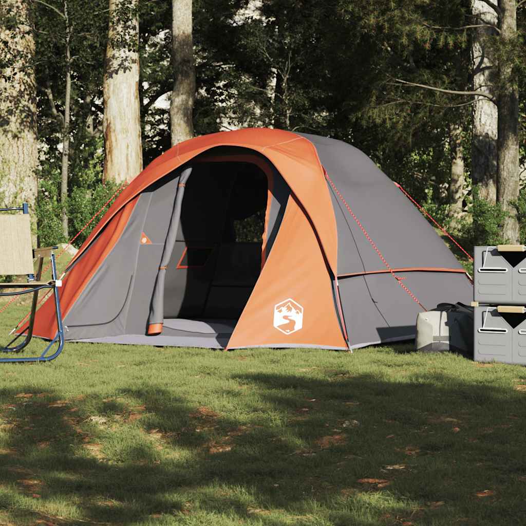 Tenda familiar estilo cabana 6 pessoas imperm. cinza/laranja