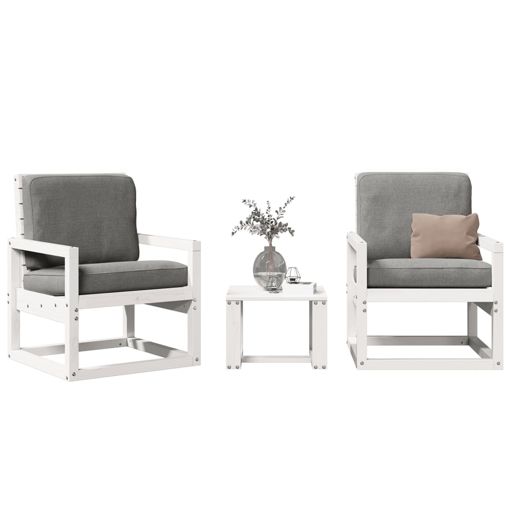 3 Pcs conjunto lounge de jardim madeira de pinho maciça branco