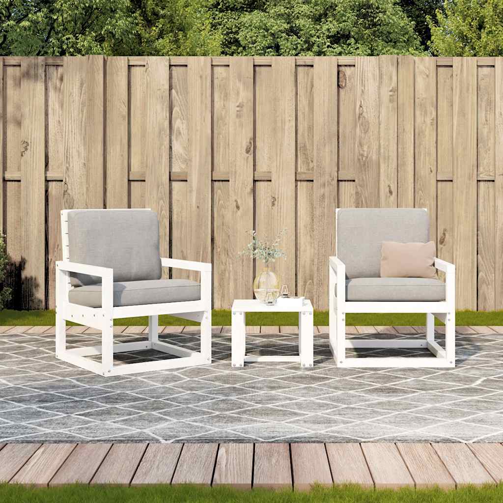 3 Pcs conjunto lounge de jardim madeira de pinho maciça branco