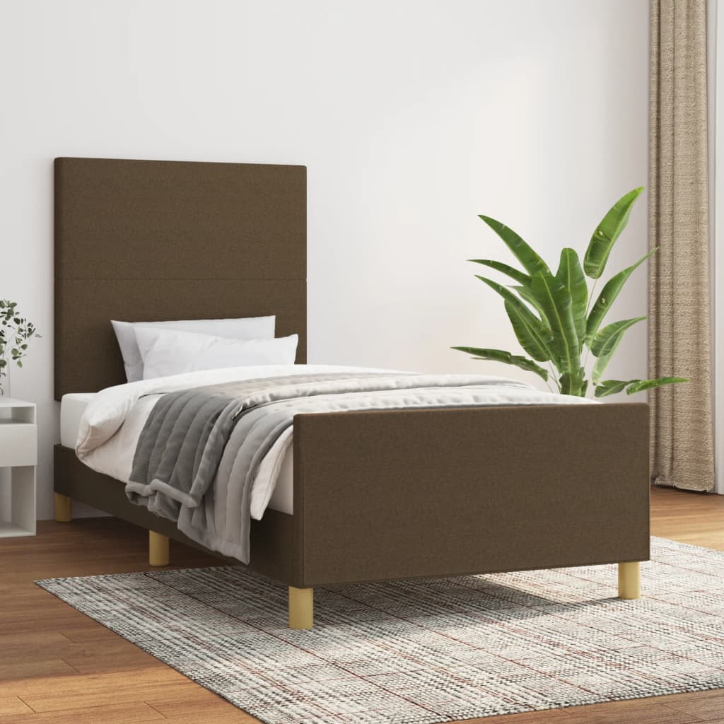 Estrutura de cama sem colchão 80x200 cm tecido castanho-escuro