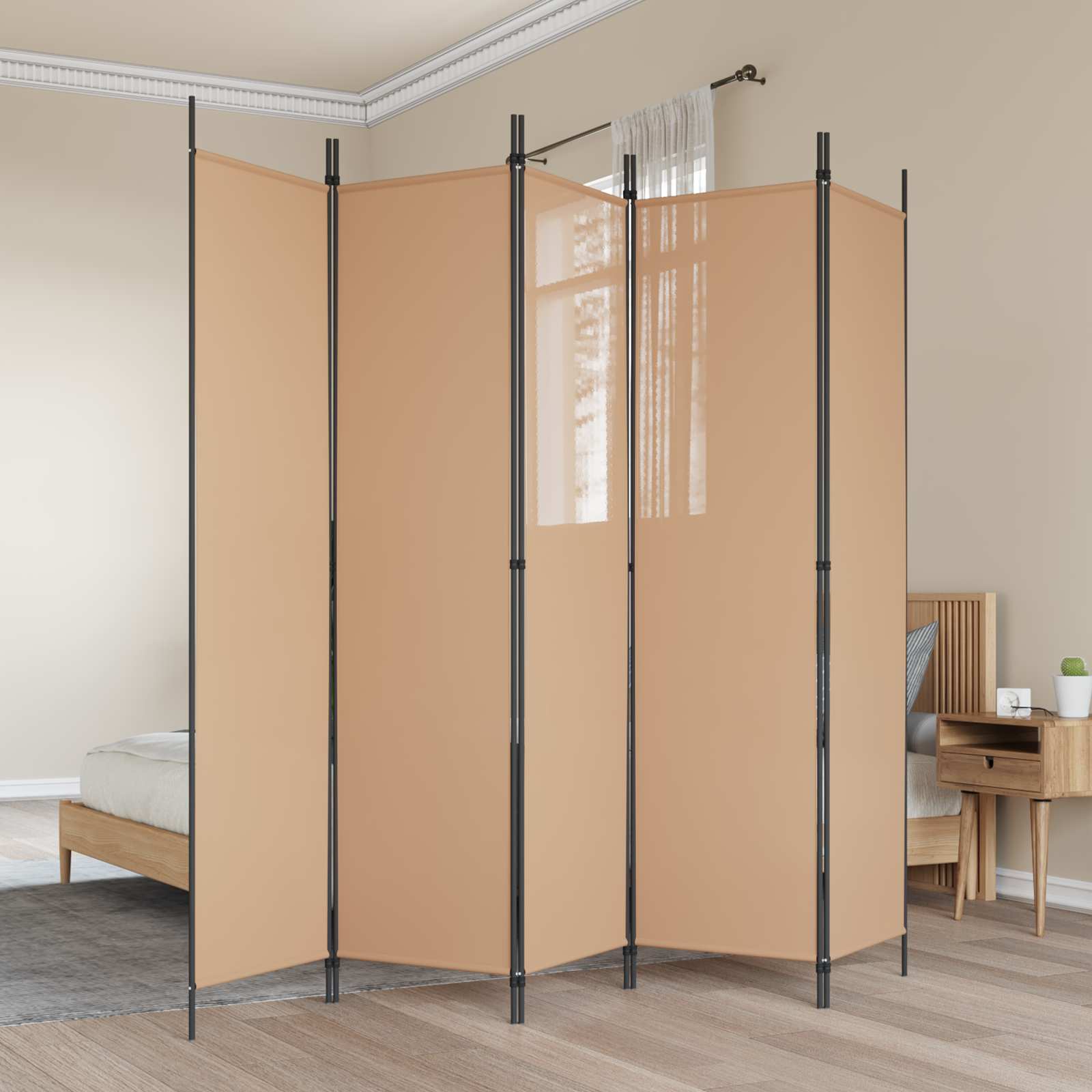 Divisória de 5 painéis bege 250 x 200 cm tecido