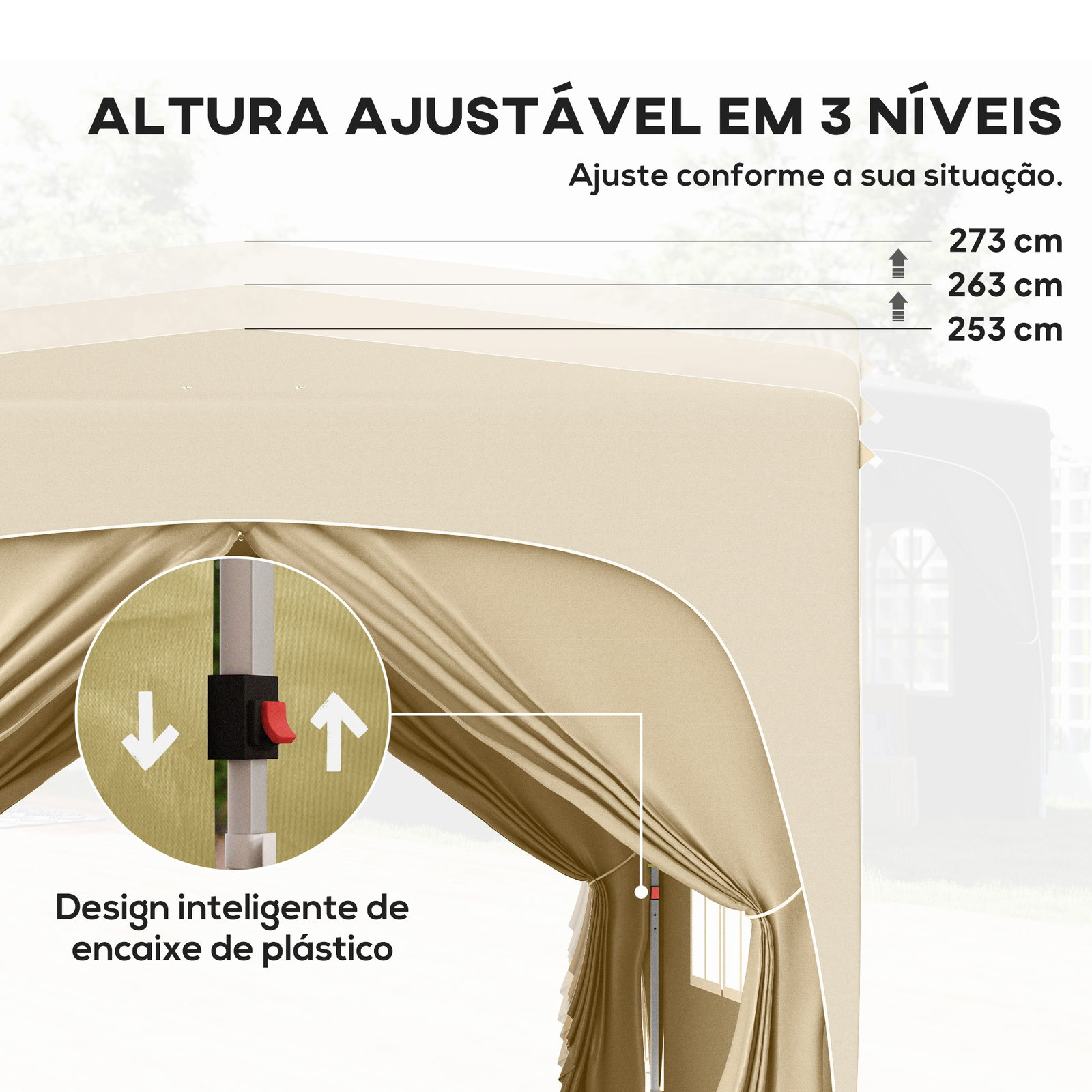 Tenda dobrável 3x3 m com painéis laterais upf50+ tenda de jardim com altura ajustável e bolsa de transporte areia