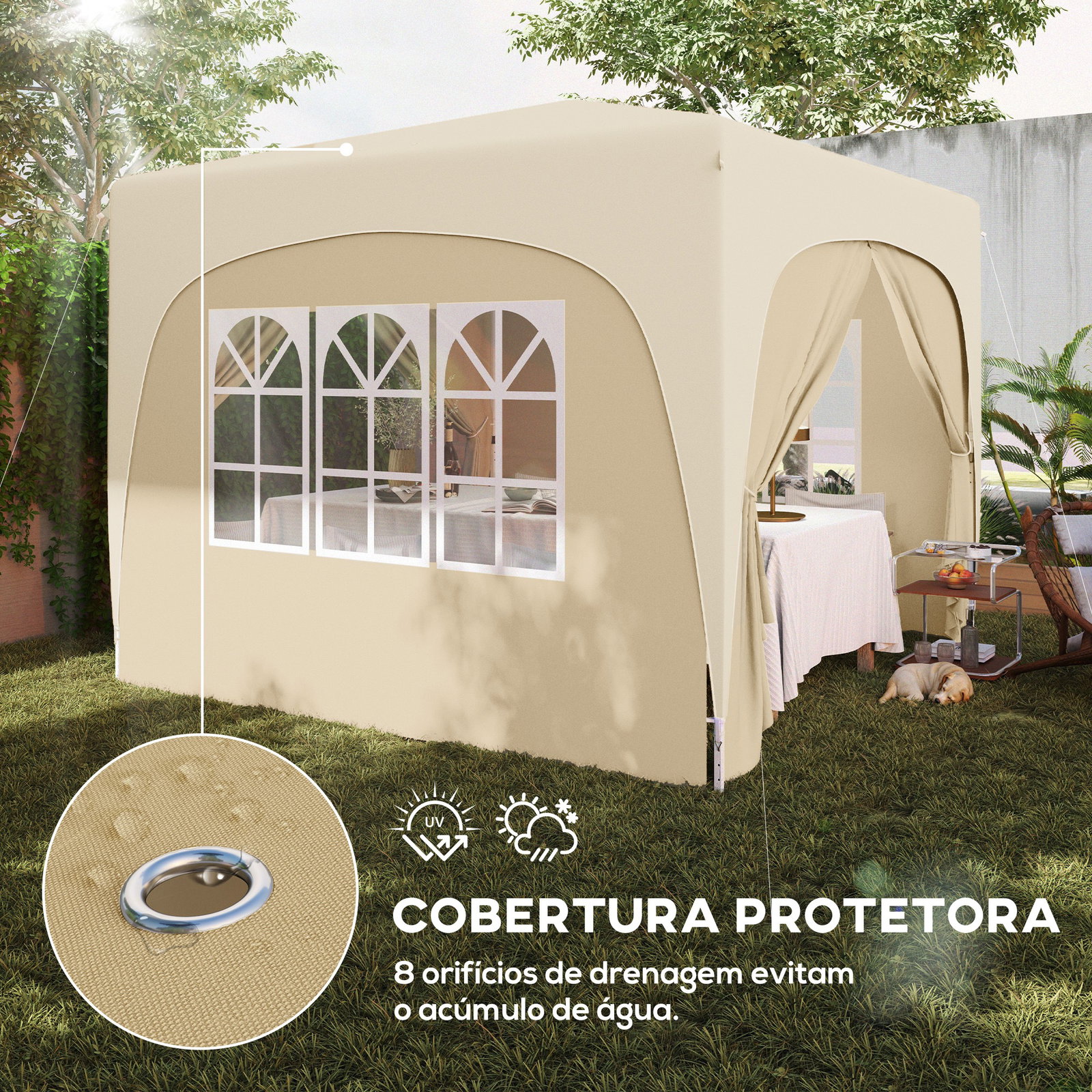 Tenda dobrável 3x3 m com painéis laterais upf50+ tenda de jardim com altura ajustável e bolsa de transporte areia