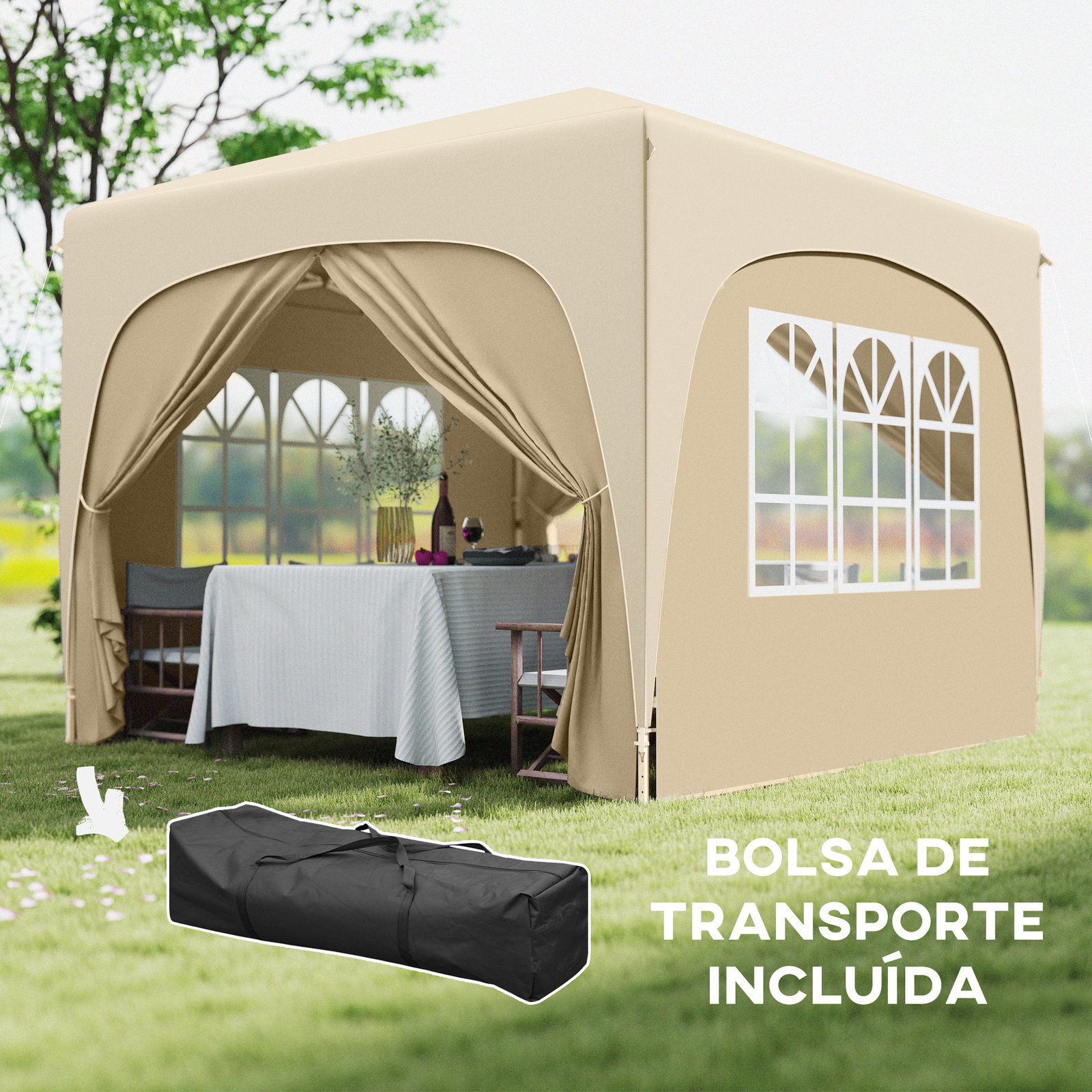 Tenda dobrável 3x3 m com painéis laterais upf50+ tenda de jardim com altura ajustável e bolsa de transporte areia