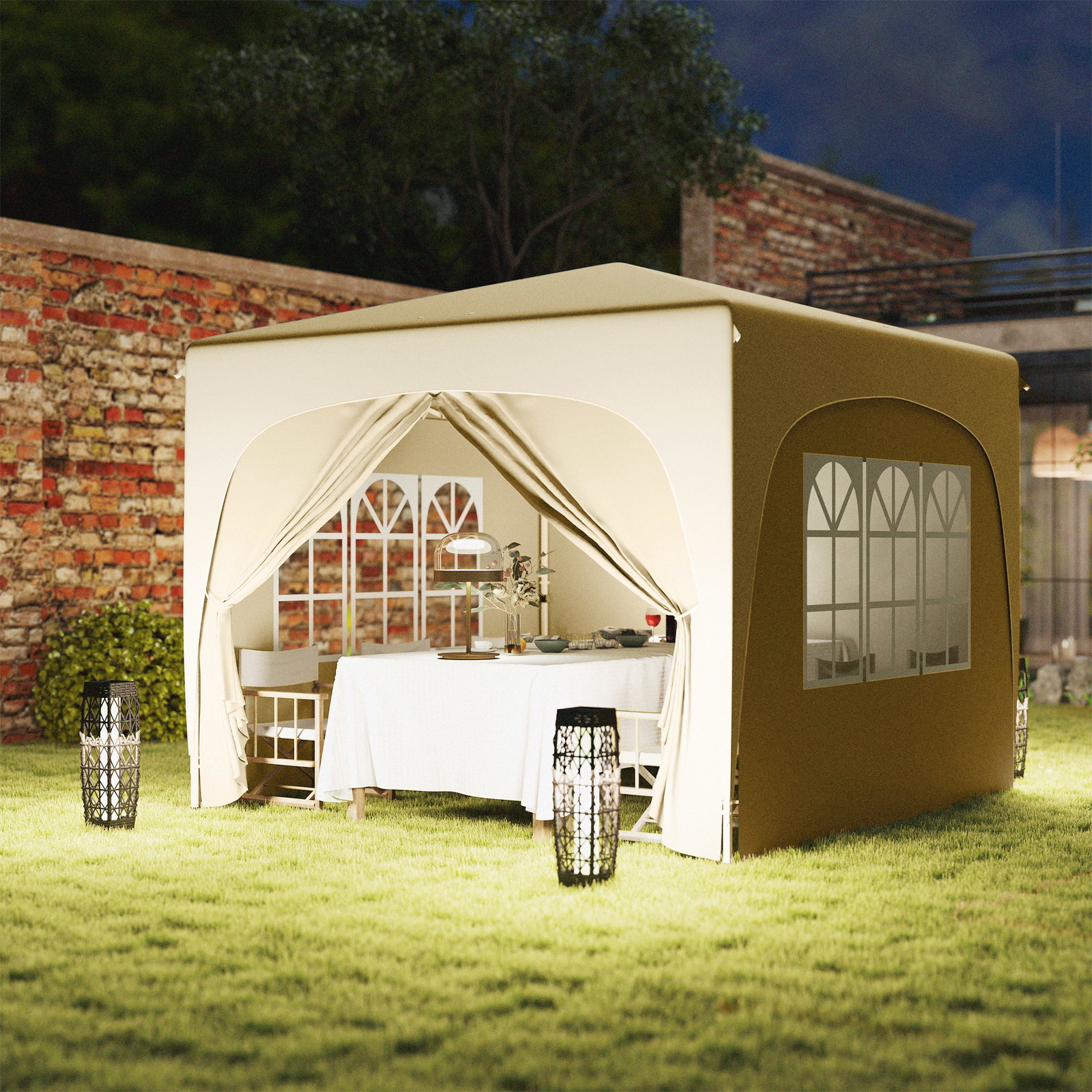 Tenda dobrável 3x3 m com painéis laterais upf50+ tenda de jardim com altura ajustável e bolsa de transporte areia