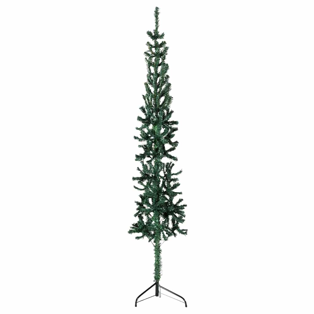 Meia árvore de natal fina com suporte 180 cm verde
