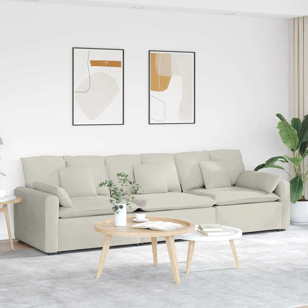 Sofá modular com almofadas creme