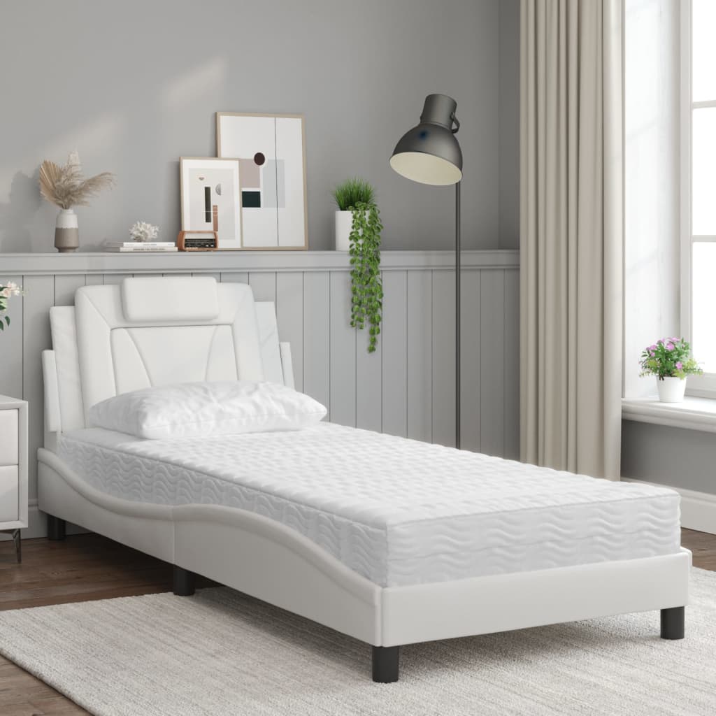 Cama viana com colchão 80x200 cm couro artificial branco
