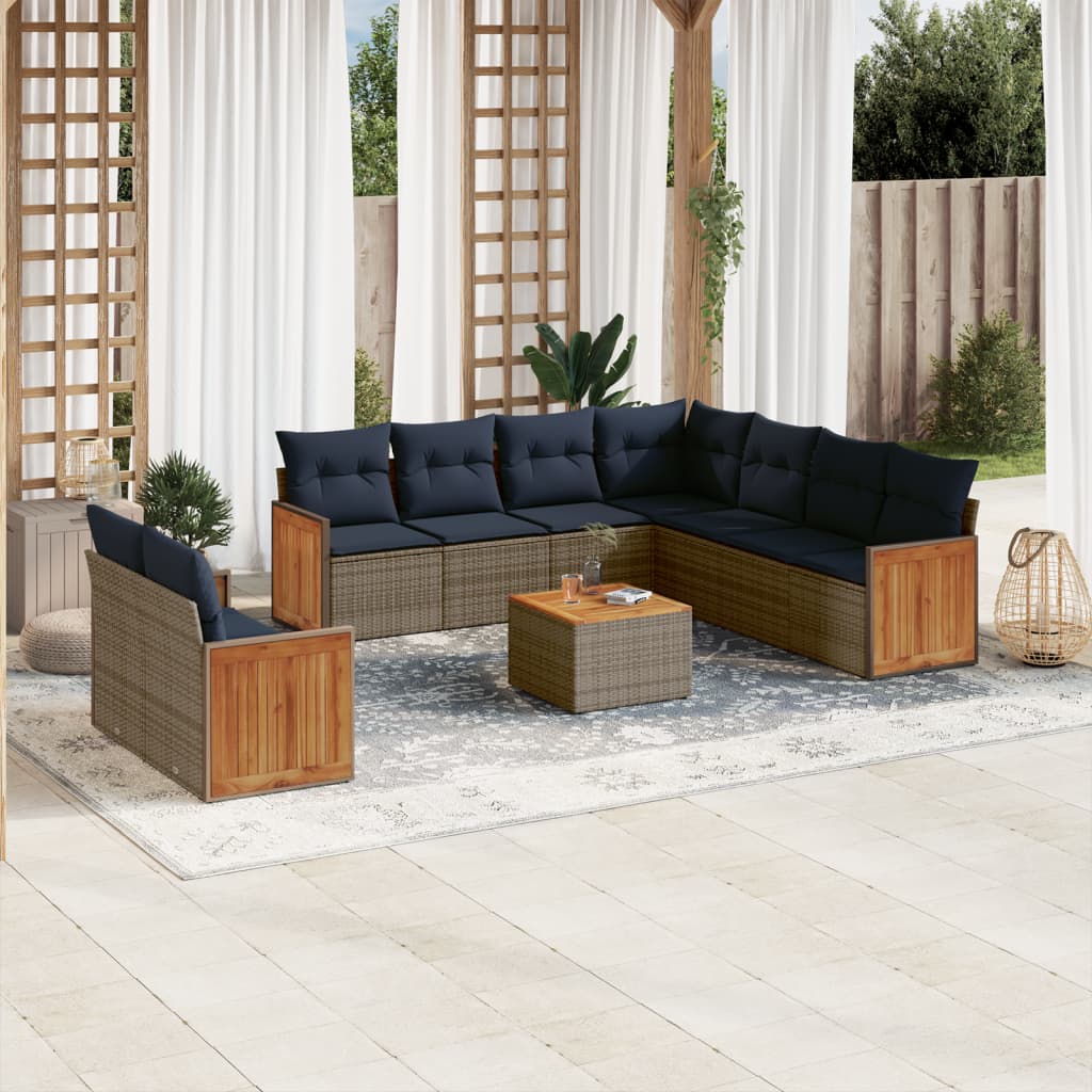 Conjunto de sofá de jardim com 10 peças e almofadas em rattan sintético cinza