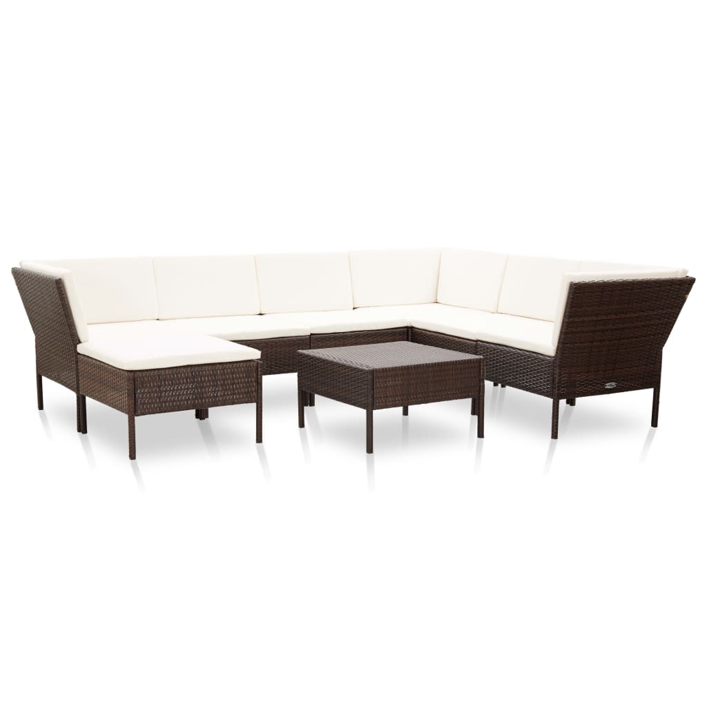 8 Pcs conjunto lounge jardim c/ almofadões vime PE castanho