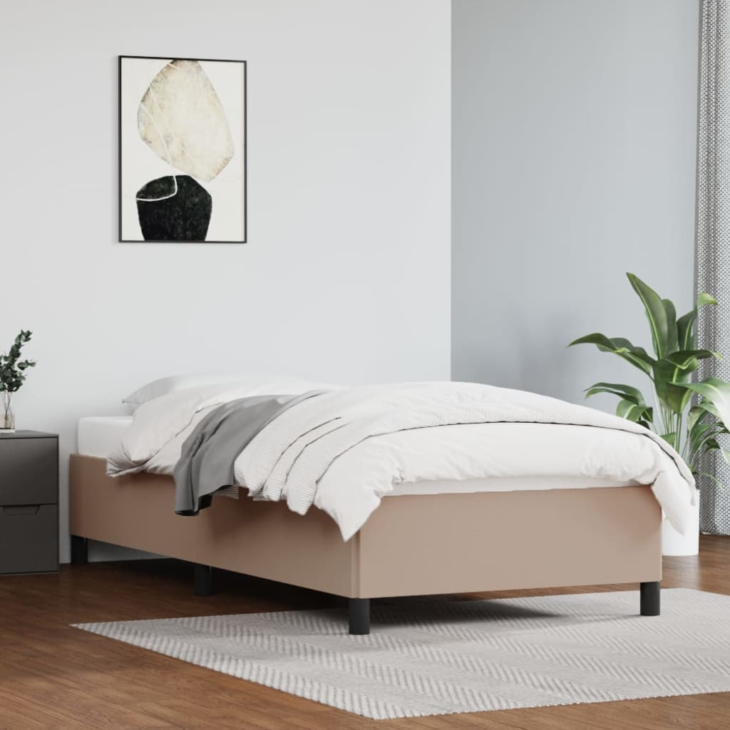 Estrutura de cama sem colchão 100x200 cm couro artificial cappuccino