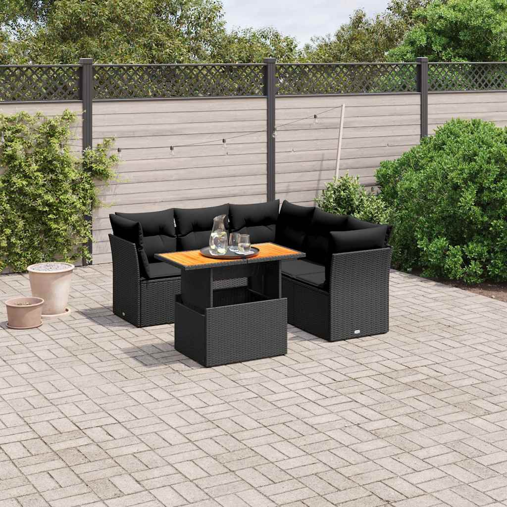 5 Pcs conjunto sofás de jardim com almofadões vime PE preto