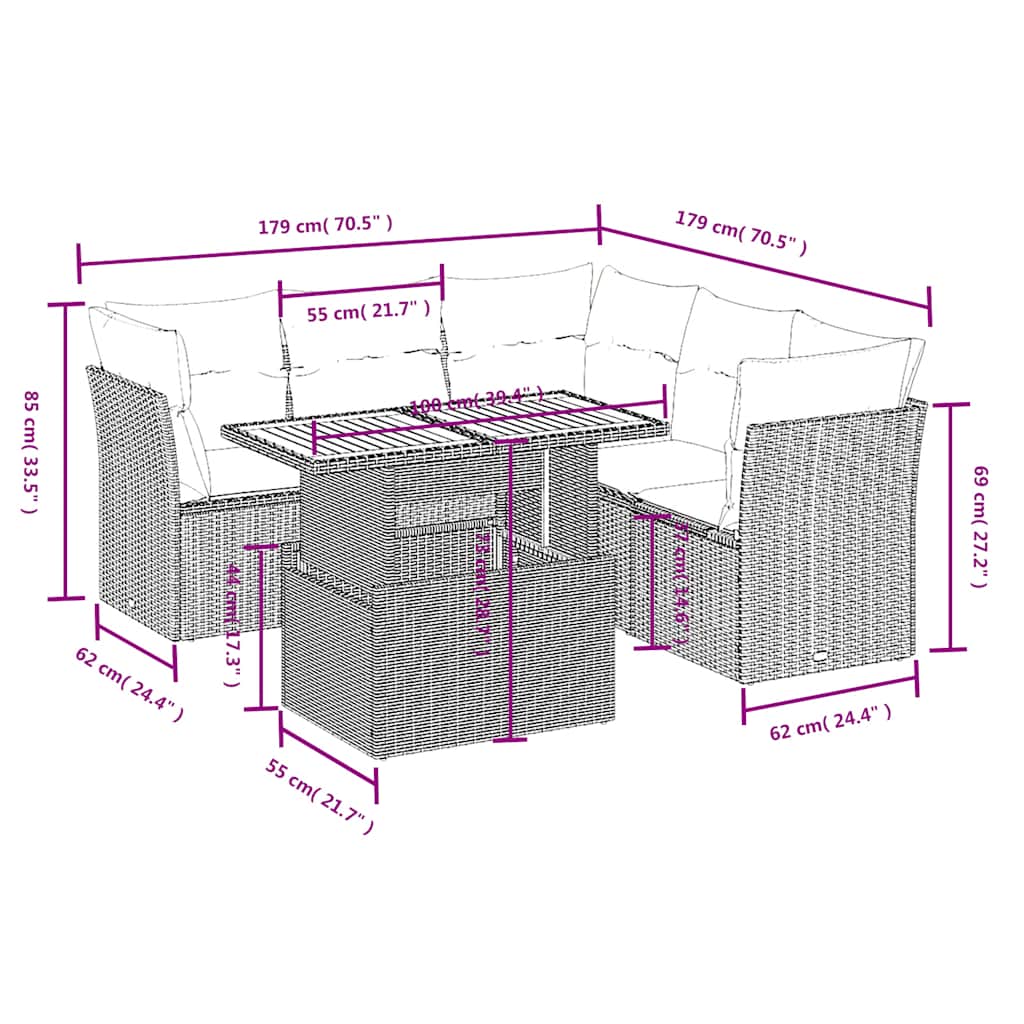 5 Pcs conjunto sofás de jardim com almofadões vime PE preto