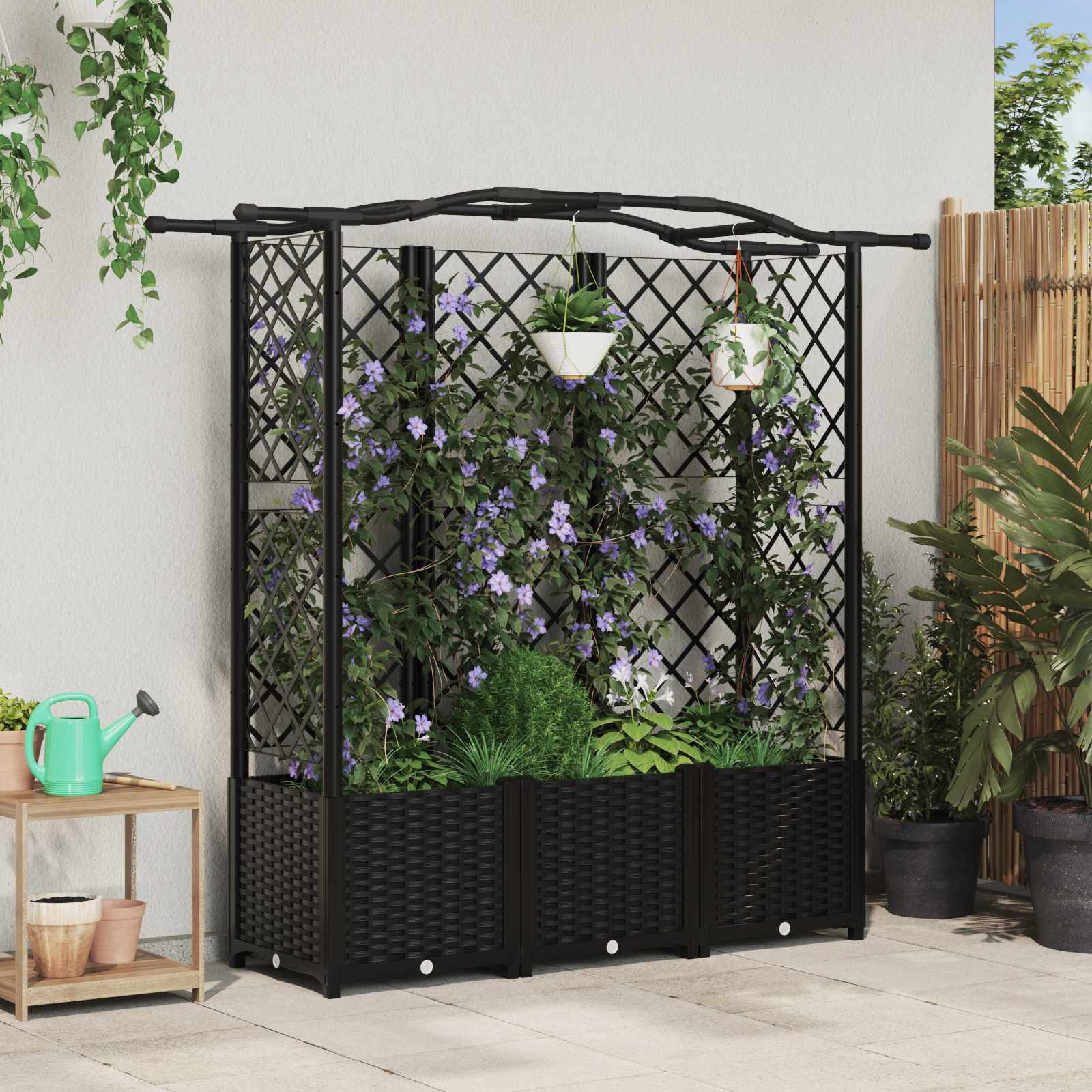 Cama elevada com treliça e telhado preto 163 x 40 x 138 cm PP