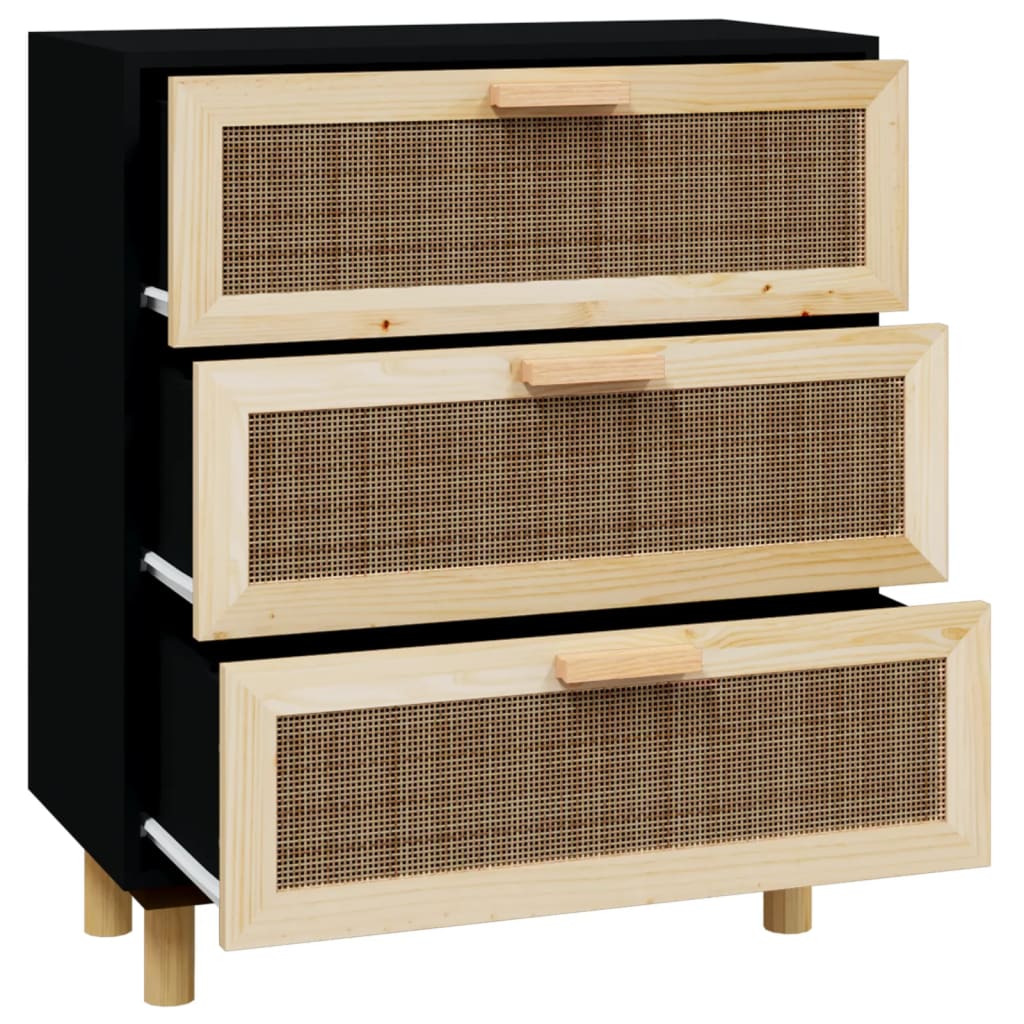 Aparador 60x30x70 cm pinho maciço/vime natural preto