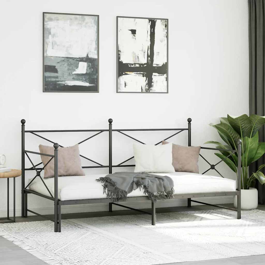 Cama de dia com gavetão sem colchão 100x200 cm aço preto