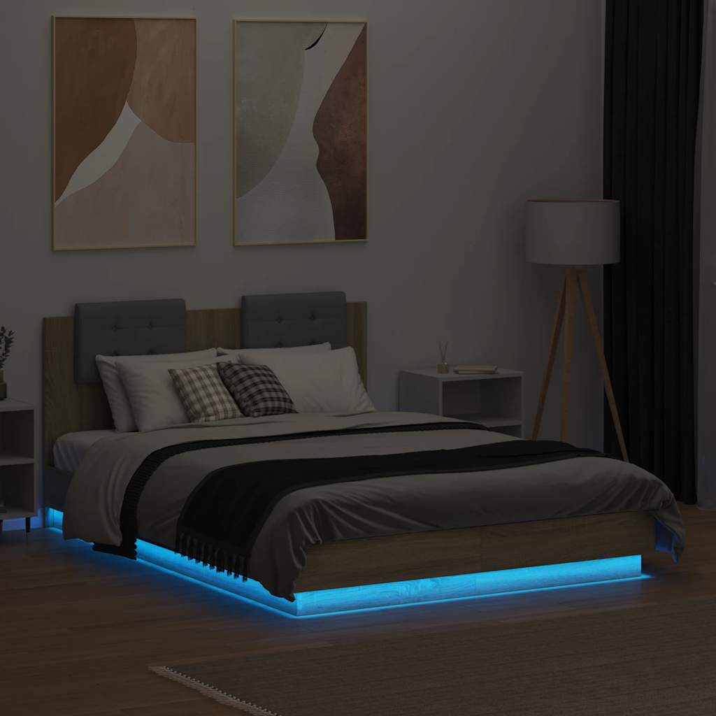 Estrutura cama cabeceira/luzes LED 120x190 cm carvalho sonoma