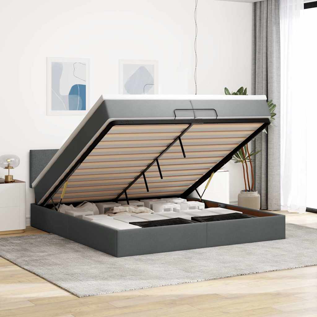 Estrutura de cama otomana com colchão 200x200cm cinzento-escuro