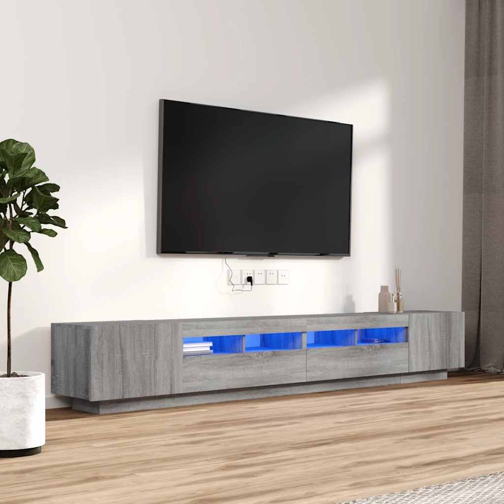 Conjunto móveis de TV 3 pcs c/ leds madeira sonoma cinzento