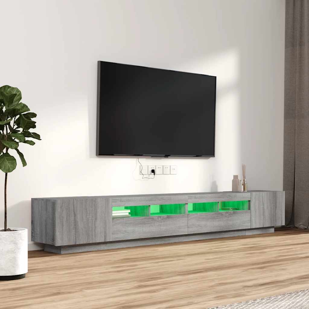 Conjunto móveis de TV 3 pcs c/ leds madeira sonoma cinzento