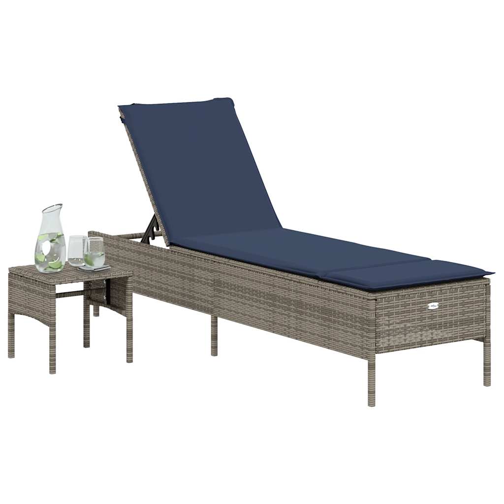 Espreguiçadeira com mesa e almofada em rattan sintético cinza