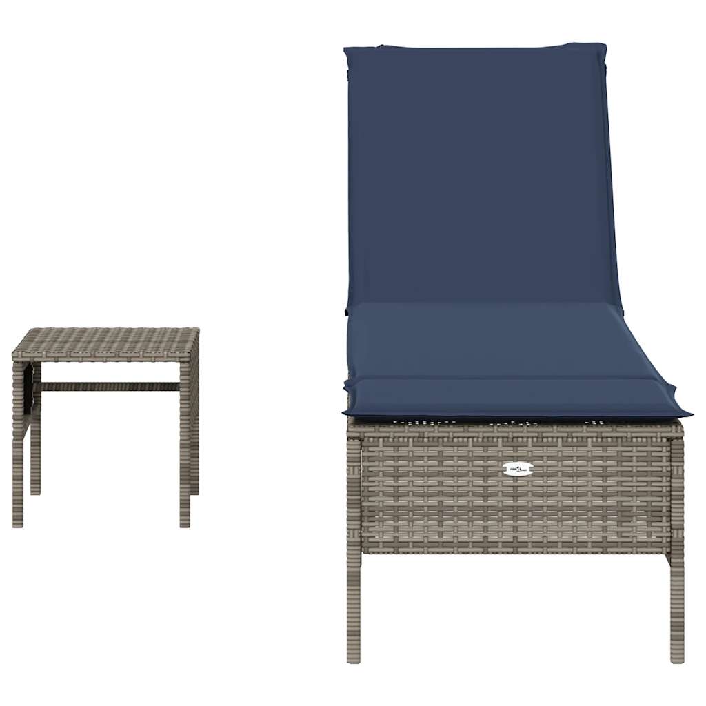 Espreguiçadeira com mesa e almofada em rattan sintético cinza