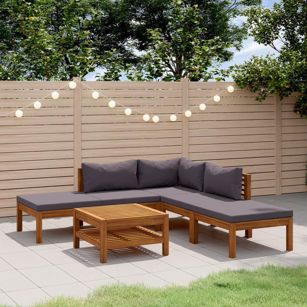 6 Pcs conjunto lounge de jardim c/ almofadões acácia maciça