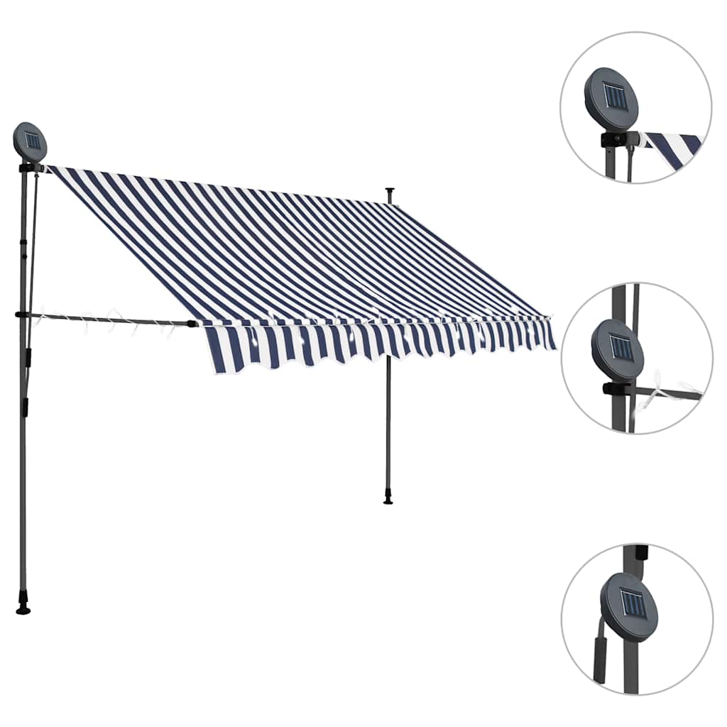 Toldo retrátil manual com LED 300 cm azul e branco