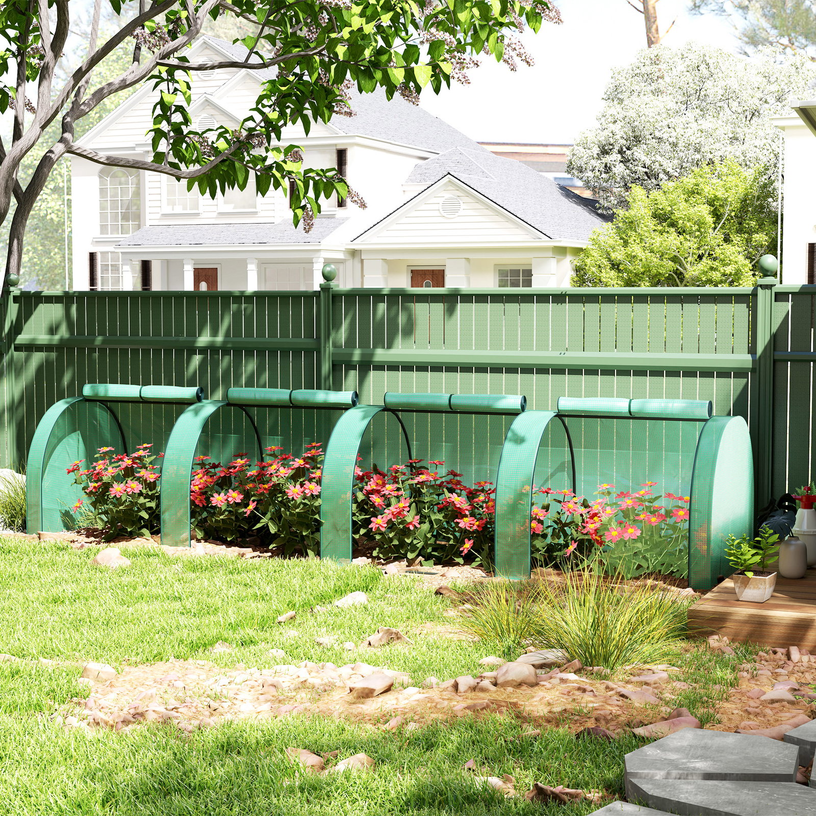 Estufa pequena para jardim, cultivo de plantas, com 4 janelas enroláveis, 400x100x80 cm, verde
