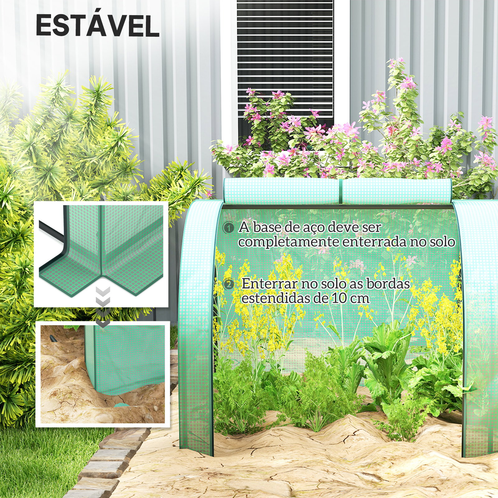 Estufa pequena para jardim, cultivo de plantas, com 4 janelas enroláveis, 400x100x80 cm, verde