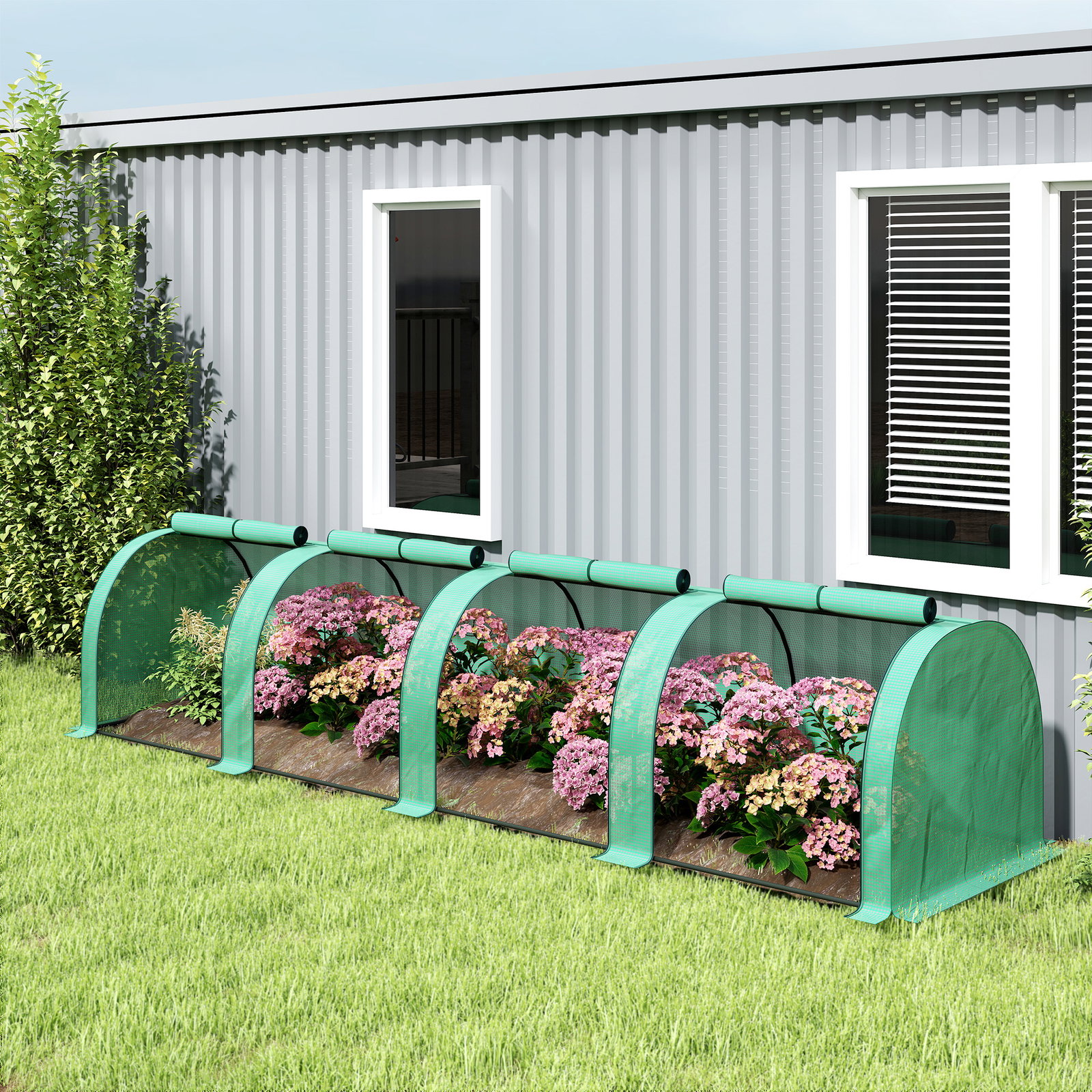 Estufa pequena para jardim, cultivo de plantas, com 4 janelas enroláveis, 400x100x80 cm, verde