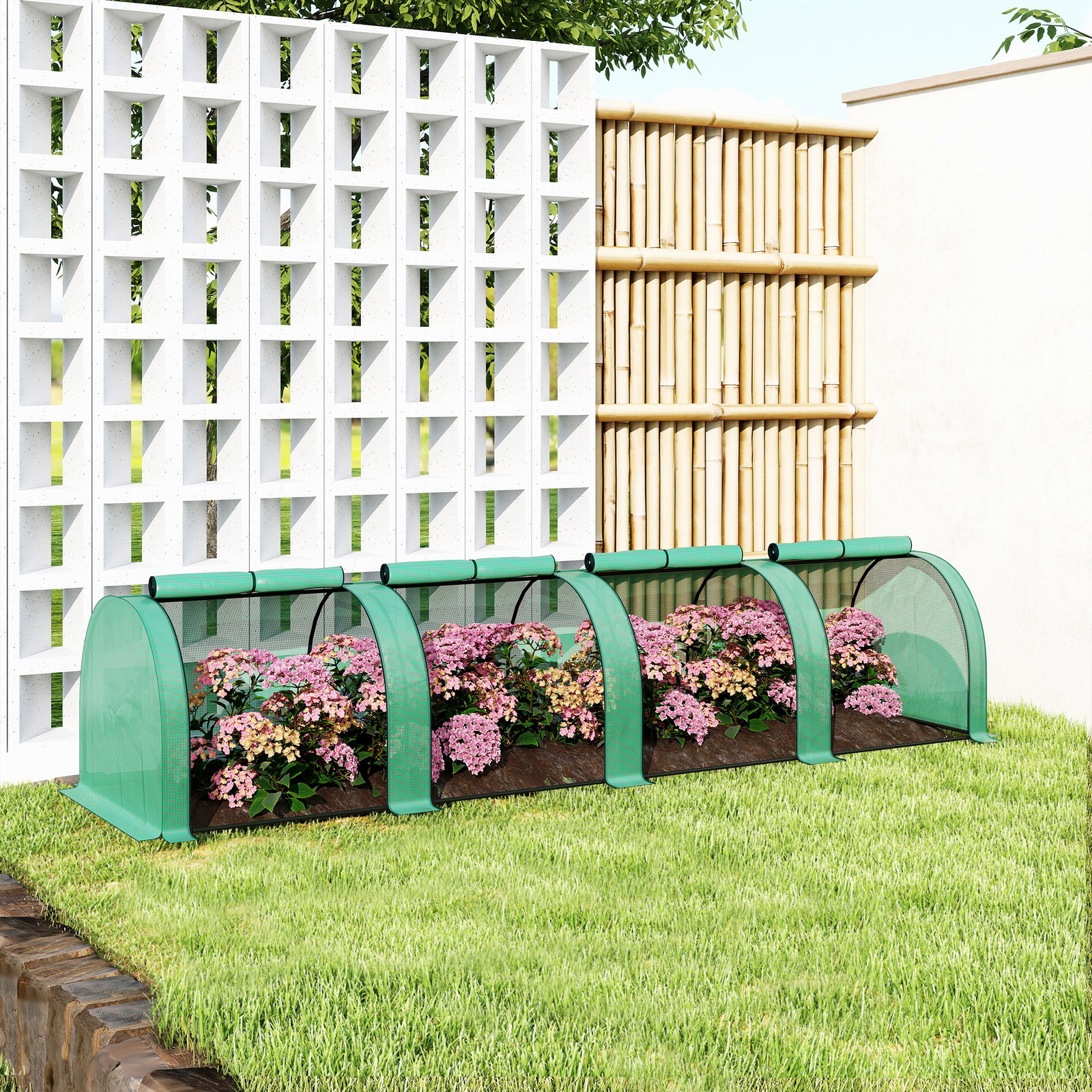 Estufa pequena para jardim, cultivo de plantas, com 4 janelas enroláveis, 400x100x80 cm, verde